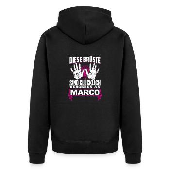 MARCO - Brüste - Unisex Premium Bio Zip Hoodie - Schwarz - Hinten - Nico (187cm)