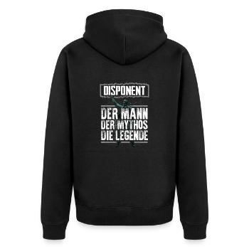 DISPONENT - Mythos - Unisex Premium Bio Zip Hoodie - Schwarz - Hinten - Nico (187cm)