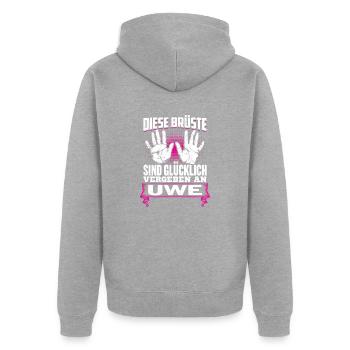 UWE - Brüste - Unisex Premium Bio Zip Hoodie - Grau meliert - Hinten - Nico (187cm)