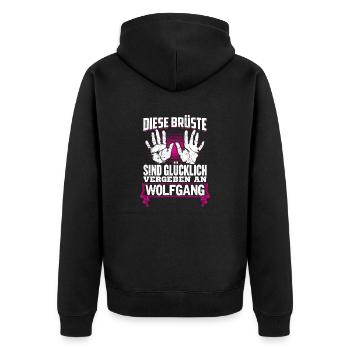 WOLFGANG - Brüste - Unisex Premium Bio Zip Hoodie - Schwarz - Hinten - Nico (187cm)