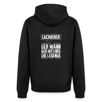 LACKIERER - Mythos - Unisex Premium Bio Zip Hoodie - Schwarz - Hinten - Nico (187cm)