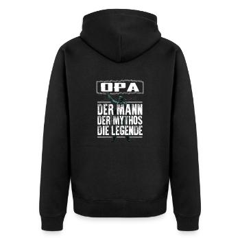 OPA - Mythos - Unisex Premium Bio Zip Hoodie - Schwarz - Hinten - Nico (187cm)
