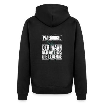 PATENONKEL - Mythos - Unisex Premium Bio Zip Hoodie - Schwarz - Hinten - Nico (187cm)