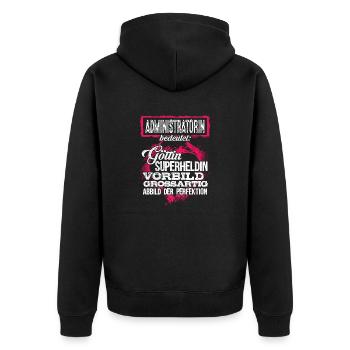 ADMINISTRATORIN - Duden - Unisex Premium Bio Zip Hoodie - Schwarz - Hinten - Nico (187cm)
