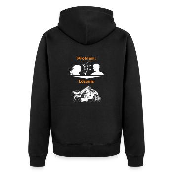 MD - Biker Shirt - Problem Frau BLA BLA BLA - - Unisex Premium Bio Zip Hoodie - Schwarz - Hinten - Nico (187cm)