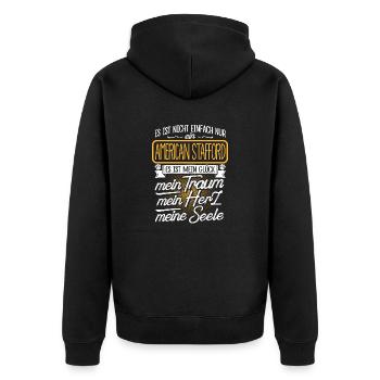 AMERICAN-STAFFORD -Traum - Unisex Premium Bio Zip Hoodie - Schwarz - Hinten - Nico (187cm)