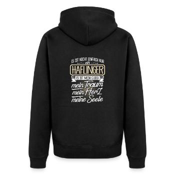 HAFLINGER - Herz - Unisex Premium Bio Zip Hoodie - Schwarz - Hinten - Nico (187cm)