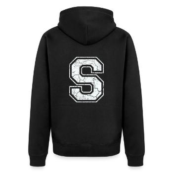 Letter S in white in the used look - Unisex Premium Organic Zip Hoodie - black - Back - Nico (187cm)
