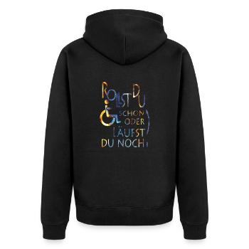 Rollst du schon farbig - Unisex Premium Bio Zip Hoodie - Schwarz - Hinten - Nico (187cm)