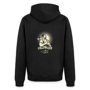 Holzfäller mit Beil und Seele - Unisex Premium Bio Zip Hoodie - Schwarz - Hinten - Nico (187cm)