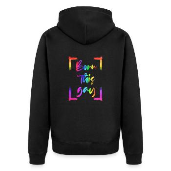 BORN THIS GAY LGBT Gay Pride Regenbogen Geschenk - Unisex Premium Bio Zip Hoodie - Schwarz - Hinten - Nico (187cm)