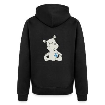 Happy Hippo - Unisex Premium Bio Zip Hoodie - Schwarz - Hinten - Nico (187cm)