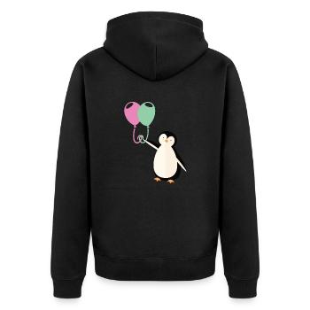 Süßer Pinguin mit Luftballon - Unisex Premium Bio Zip Hoodie - Schwarz - Hinten - Nico (187cm)