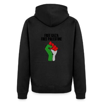 free gaza free palestine - Unisex Premium Bio Zip Hoodie - Schwarz - Hinten - Nico (187cm)