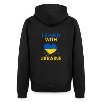 I Stand With Ukraine Herz - Unisex Premium Bio Zip Hoodie - Schwarz - Hinten - Nico (187cm)