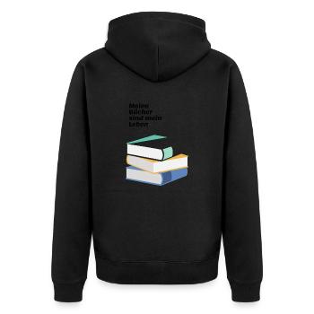 Bücher und Leben - Unisex Premium Bio Zip Hoodie - Schwarz - Hinten - Nico (187cm)
