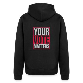 your vote matters Zitat - Unisex Premium Bio Zip Hoodie - Schwarz - Hinten - Nico (187cm)