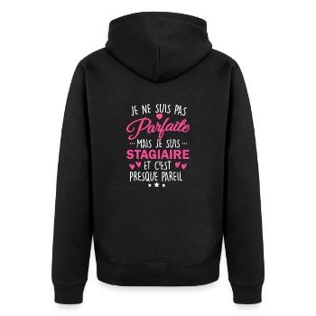 pas parfaite mais stagiaire / humour stagiaire - Veste à capuche bio Premium Unisexe - noir - Dos - Nico (187cm)