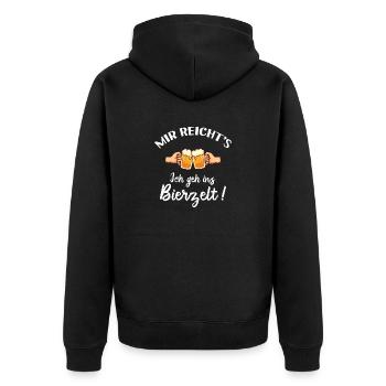 Ich geh ins Bierzelt - Outfit Party Volksfest - Unisex Premium Bio Zip Hoodie - Schwarz - Hinten - Nico (187cm)