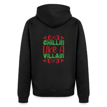 Chillin Like A Villain - mit Fledermaus und Kürbissen - Unisex Premium Bio Zip Hoodie - Schwarz - Hinten - Nico (187cm)