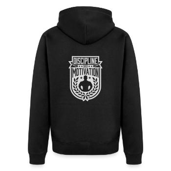 discipline over motivation Zitat - Unisex Premium Bio Zip Hoodie - Schwarz - Hinten - Nico (187cm)