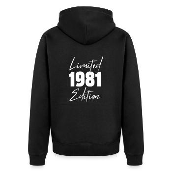 1981 Limited Edition - Unisex Premium Bio Zip Hoodie - Schwarz - Hinten - Nico (187cm)