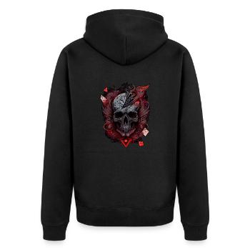 Splash mehrfarbiger Totenkopf. Pokerface - Unisex Premium Bio Zip Hoodie - Schwarz - Hinten - Nico (187cm)