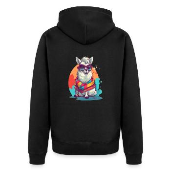 Super Cute Lama Mascot T-Shirt Design - Unisex Premium Bio Zip Hoodie - Schwarz - Hinten - Nico (187cm)