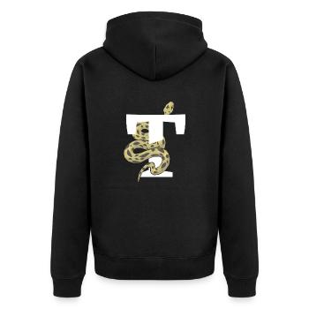 Buchstabe t Schlange - Unisex Premium Bio Zip Hoodie - Schwarz - Hinten - Nico (187cm)