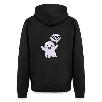 Spooky Cute Kawaii Ghost Design – Boo - Unisex Premium Organic Zip Hoodie - black - Back - Nico (187cm)