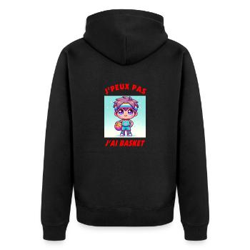 Ich kann nicht, ich habe Turnschuhe - Unisex Premium Bio Zip Hoodie - Schwarz - Hinten - Nico (187cm)