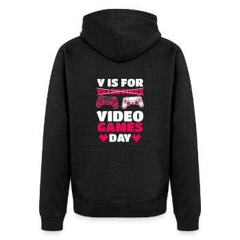 V steht für [Valentinstag] Videospiele - Unisex Premium Bio Zip Hoodie - Schwarz - Hinten - Nico (187cm)