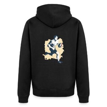 Hervé, der Rugbyspieler - Unisex Premium Bio Zip Hoodie - Schwarz - Hinten - Nico (187cm)