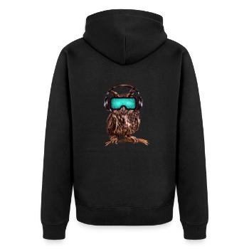 Owl_ 03 - Unisex Premium Organic Zip Hoodie - black - Back - Nico (187cm)