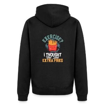 Des frites supplémentaires pendant l’exercice : le choix d’un gourmand - Veste à capuche bio Premium Unisexe - noir - Dos - Nico (187cm)