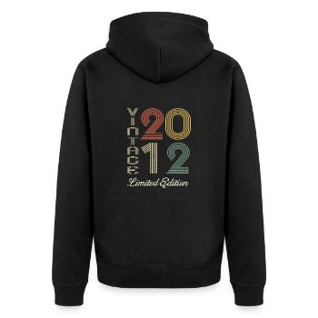 2012 Geburtstag Geboren im Jahr 2012 Vintage Retro. Editio - Unisex Premium Bio Zip Hoodie - Schwarz - Hinten - Nico (187cm)