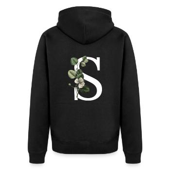 lettre S botanique vert - Veste à capuche bio Premium Unisexe - noir - Dos - Nico (187cm)