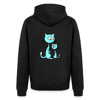2 Neugierige Katzen Gucken Lustig Mama Papa Kind - Unisex Premium Bio Zip Hoodie - Schwarz - Hinten - Nico (187cm)