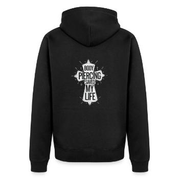 Symbolic message of faith - Unisex Premium Organic Zip Hoodie - black - Back - Nico (187cm)