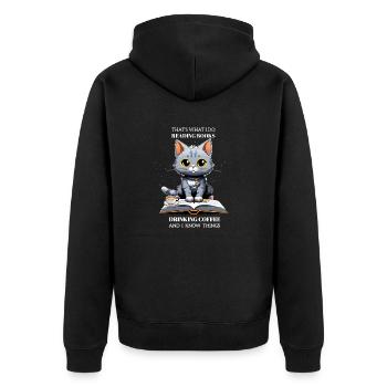 Chat Intello et Café - Unisex Premium Organic Zip Hoodie - black - Back - Nico (187cm)