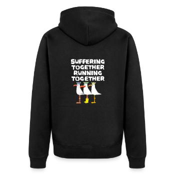 Laufen Leiden Joggen Laufgruppe Fitness Geschenk - Unisex Premium Bio Zip Hoodie - Schwarz - Hinten - Nico (187cm)