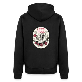 Let's Roll Retro Rollschuhe - Unisex Premium Bio Zip Hoodie - Schwarz - Hinten - Nico (187cm)