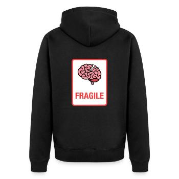 Fragile - Unisex Premium Organic Zip Hoodie - black - Back - Nico (187cm)