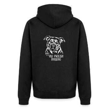 Loved by an Old English Bulldog OEB Hundespruch - Unisex Premium Bio Zip Hoodie - Schwarz - Hinten - Nico (187cm)