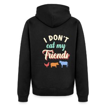 Freunde Kuh Huhn Schwein Design für Veganer - Unisex Premium Bio Zip Hoodie - Schwarz - Hinten - Nico (187cm)