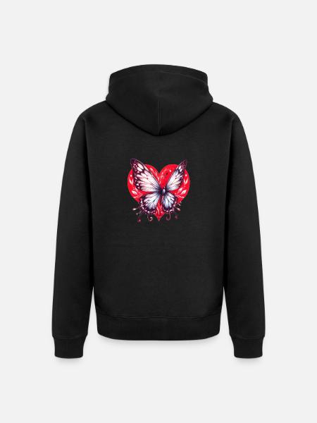 Butterfly Heart - Unisex Premium Organic Zip Hoodie - black