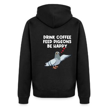 Feed Pigeons Be Happy Design für Taubenliebhaber - Unisex Premium Bio Zip Hoodie - Schwarz - Hinten - Nico (187cm)