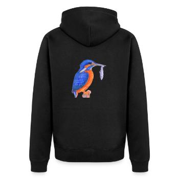 Eisvogel mit Fisch - Unisex Premium Bio Zip Hoodie - Schwarz - Hinten - Nico (187cm)