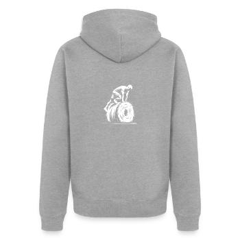 Hindernislauf Überwinden des Strohballens - Unisex Premium Bio Zip Hoodie - Grau meliert - Hinten - Nico (187cm)