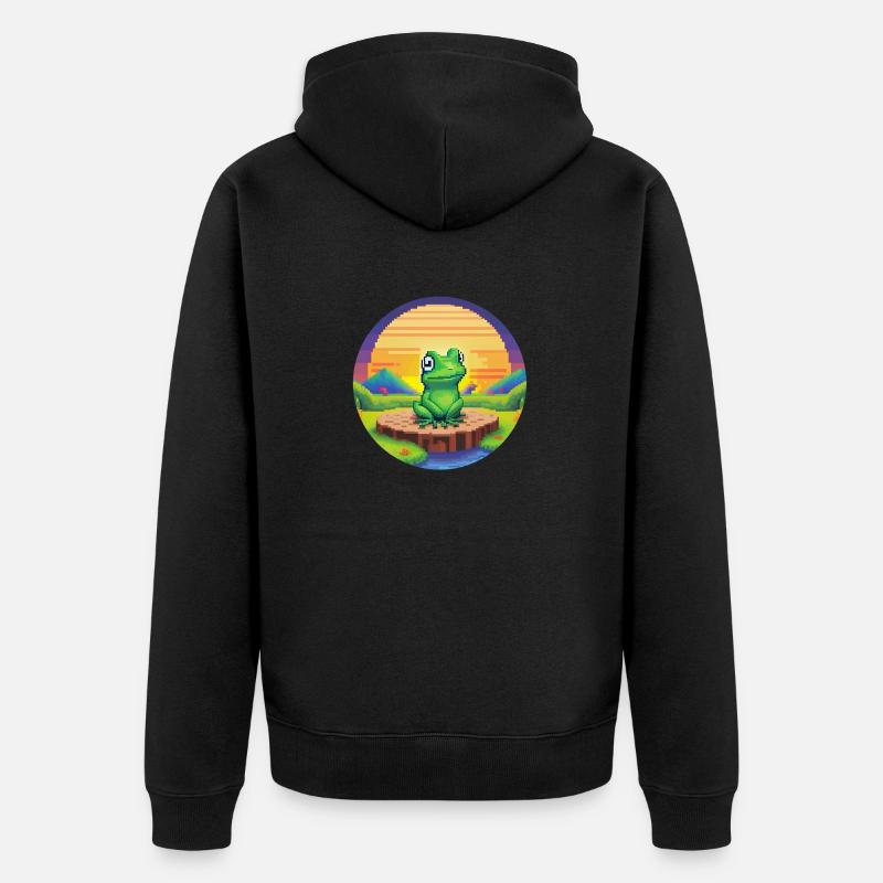 Grenouille de pixels rétro - Veste à capuche bio Premium Unisexe - noir